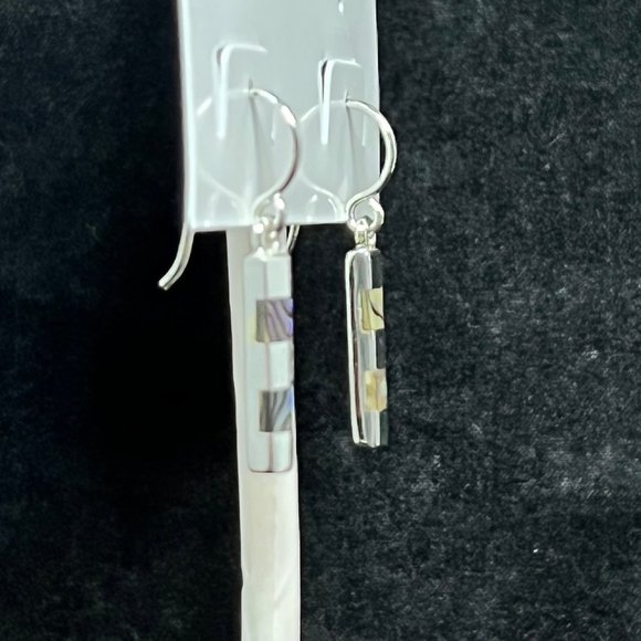 Sterling Silver With Abalone Shell Pierced Dangle Earrings Signed SU (3650) - Picture 2 of 5